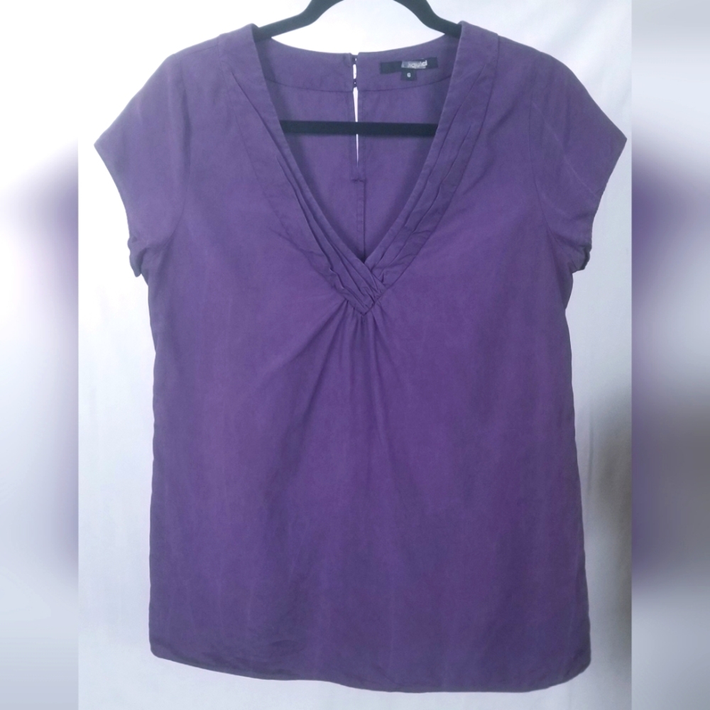 Vintage Liquid Purple Silk Blouse Cap Sleeve Size 6 Made in USA